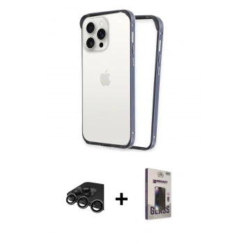 MARSİLYAN™- iPhone 15 Pro Max Kılıf Pusula Asil Koleksiyonu - Siyah Bilvis Hayalet Cam Ekran Koruyucu + Raze Metal Kamera Lens - TMGI
