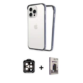 MARSİLYAN™- iPhone 15 Pro Max Kılıf Pusula Asil Koleksiyonu - Siyah Bilvis Hayalet Cam Ekran Koruyucu + PVD Metal Kamera Lens - TU