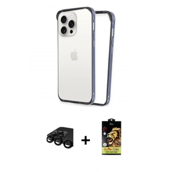 MARSİLYAN™- iPhone 15 Pro Max Kılıf Pusula Asil Koleksiyonu - Siyah Buffer Cam Ekran Koruyucu + Raze Metal Kamera Lens - SH