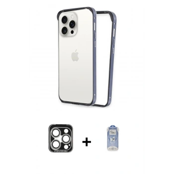 MARSİLYAN™- iPhone 15 Pro Max Kılıf Pusula Asil Koleksiyonu - Siyah Joko Magic 5D Cam + PVD Metal Kamera Lens - GS