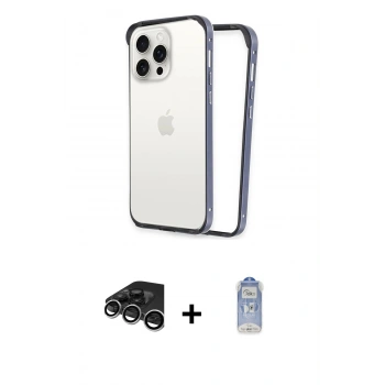 MARSİLYAN™- iPhone 15 Pro Max Kılıf Pusula Asil Koleksiyonu - Siyah Joko Magic 5D Cam + Raze Metal Kamera Lens - GS