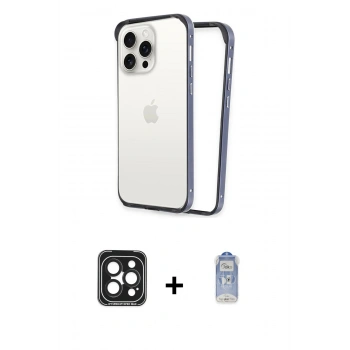 MARSİLYAN™- iPhone 15 Pro Max Kılıf Pusula Asil Koleksiyonu - Siyah Joko Magic 5D Cam + PVD Metal Kamera Lens - SH