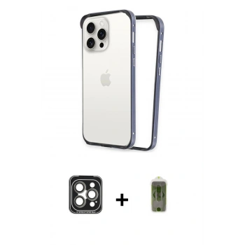 MARSİLYAN™- iPhone 15 Pro Max Kılıf Pusula Asil Koleksiyonu - Siyah Joko Magic 5D Hayalet Cam + PVD Metal Kamera Lens - GI
