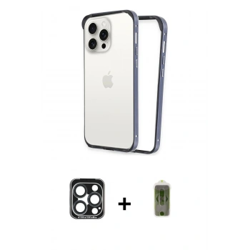 MARSİLYAN™- iPhone 15 Pro Max Kılıf Pusula Asil Koleksiyonu - Siyah Joko Magic 5D Hayalet Cam + PVD Metal Kamera Lens - LT