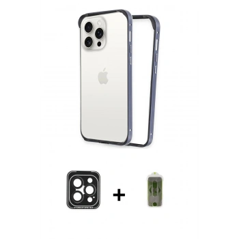 MARSİLYAN™- iPhone 15 Pro Max Kılıf Pusula Asil Koleksiyonu - Siyah Joko Magic 5D Hayalet Cam + PVD Metal Kamera Lens - SH
