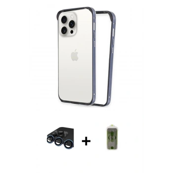 MARSİLYAN™- iPhone 15 Pro Max Kılıf Pusula Asil Koleksiyonu - Siyah Joko Magic 5D Hayalet Cam + Raze Metal Kamera Lens - LT