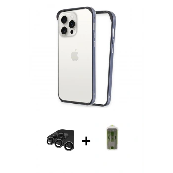 MARSİLYAN™- iPhone 15 Pro Max Kılıf Pusula Asil Koleksiyonu - Siyah Joko Magic 5D Hayalet Cam + Raze Metal Kamera Lens - TMGI