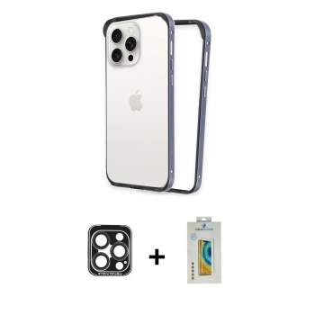 MARSİLYAN™- iPhone 15 Pro Max Kılıf Pusula Asil Koleksiyonu - Siyah Polymer Nano Ekran Koruyucu + PVD Metal Kamera Lens - LT