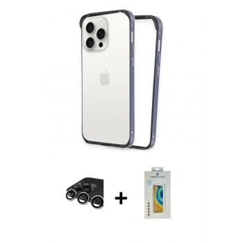 MARSİLYAN™- iPhone 15 Pro Max Kılıf Pusula Asil Koleksiyonu - Siyah Polymer Nano Ekran Koruyucu + Raze Metal Kamera Lens - GS