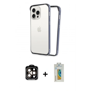 MARSİLYAN™- iPhone 15 Pro Max Kılıf Pusula Asil Koleksiyonu - Siyah Polymer Nano Ekran Koruyucu + PVD Metal Kamera Lens - TU