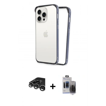 MARSİLYAN™- iPhone 15 Pro Max Kılıf Pusula Asil Koleksiyonu - Siyah Vanessa Magic Hayalet Cam + Raze Metal Kamera Lens - GS