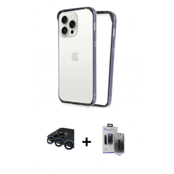 MARSİLYAN™- iPhone 15 Pro Max Kılıf Pusula Asil Koleksiyonu - Siyah Vanessa Magic Hayalet Cam + Raze Metal Kamera Lens - LT