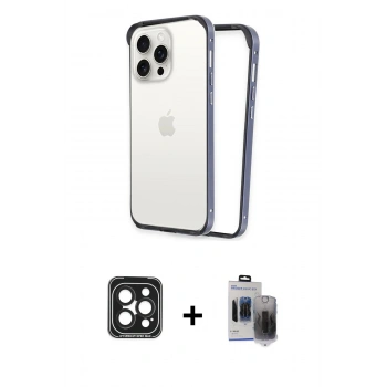 MARSİLYAN™- iPhone 15 Pro Max Kılıf Pusula Asil Koleksiyonu - Siyah Vanessa Magic Hayalet Cam + PVD Metal Kamera Lens - SH