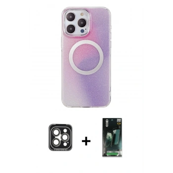 MARSİLYAN™- iPhone 15 Pro Max Kılıf Pusula Form - Şeffaf 360 Full Body Arka Koruyucu + PVD Metal Kamera Lens - GI
