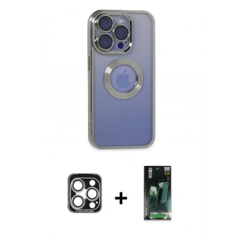 MARSİLYAN™- iPhone 15 Pro Max Kılıf Pusula Form - Şeffaf 360 Full Body Arka Koruyucu + PVD Metal Kamera Lens - GS