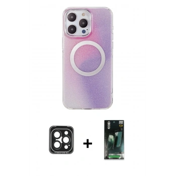 MARSİLYAN™- iPhone 15 Pro Max Kılıf Pusula Form - Şeffaf 360 Full Body Arka Koruyucu + PVD Metal Kamera Lens - SH