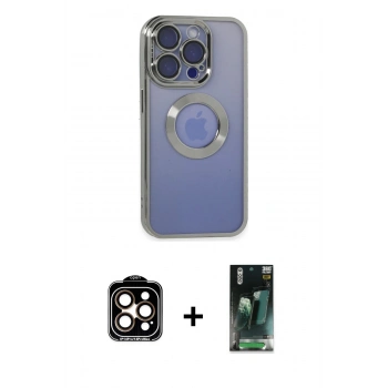MARSİLYAN™- iPhone 15 Pro Max Kılıf Pusula Form - Şeffaf 360 Full Body Arka Koruyucu + PVD Metal Kamera Lens - TU