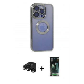 MARSİLYAN™- iPhone 15 Pro Max Kılıf Pusula Form - Şeffaf 360 Full Body Arka Koruyucu + Raze Metal Kamera Lens - SH