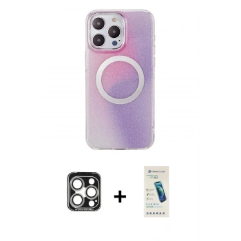 MARSİLYAN™- iPhone 15 Pro Max Kılıf Pusula Form - Şeffaf Pasifik Cam Ekran Koruyucu + PVD Metal Kamera Lens - GS