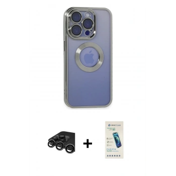 MARSİLYAN™- iPhone 15 Pro Max Kılıf Pusula Form - Şeffaf Pasifik Cam Ekran Koruyucu + Raze Metal Kamera Lens - TMGI