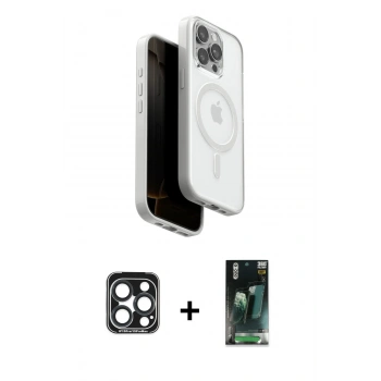 MARSİLYAN™- iPhone 15 Pro Max Kılıf Pusula Form Serisi - Şeffaf 360 Full Body Arka Koruyucu + PVD Metal Kamera Lens - LT