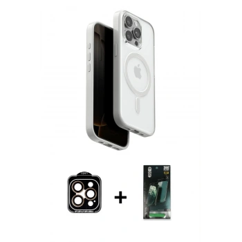 MARSİLYAN™- iPhone 15 Pro Max Kılıf Pusula Form Serisi - Şeffaf 360 Full Body Arka Koruyucu + PVD Metal Kamera Lens - TU