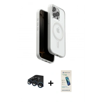 MARSİLYAN™- iPhone 15 Pro Max Kılıf Pusula Form Serisi - Şeffaf Pasifik Cam Ekran Koruyucu + Raze Metal Kamera Lens - LT