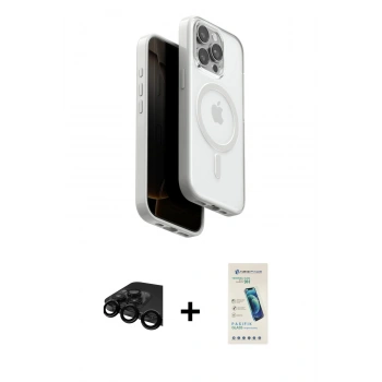 MARSİLYAN™- iPhone 15 Pro Max Kılıf Pusula Form Serisi - Şeffaf Pasifik Cam Ekran Koruyucu + Raze Metal Kamera Lens - SH