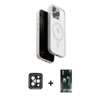 MARSİLYAN™- iPhone 15 Pro Max Kılıf Pusula Form Serisi - Siyah 360 Mat Full Body Arka Koruyucu + PVD Metal Kamera Lens - SH