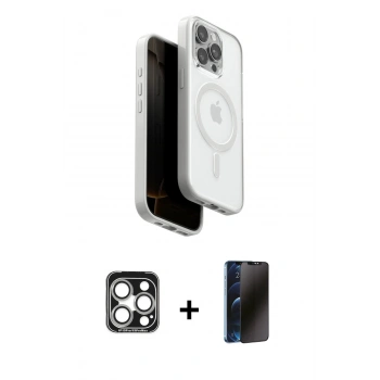 MARSİLYAN™- iPhone 15 Pro Max Kılıf Pusula Form Serisi - Siyah 3D Antistatik Hayalet Cam Ekran Koruyucu + PVD Metal Kamera Lens - GS