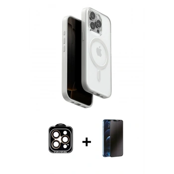 MARSİLYAN™- iPhone 15 Pro Max Kılıf Pusula Form Serisi - Siyah 3D Antistatik Hayalet Cam Ekran Koruyucu + PVD Metal Kamera Lens - TU