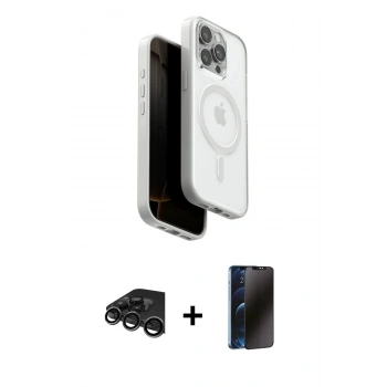 MARSİLYAN™- iPhone 15 Pro Max Kılıf Pusula Form Serisi - Siyah 3D Antistatik Hayalet Cam Ekran Koruyucu + Raze Metal Kamera Lens - TMGI