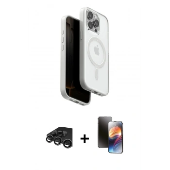 MARSİLYAN™- iPhone 15 Pro Max Kılıf Pusula Form Serisi - Siyah 3D Antistatik Mat Seramik Nano Ekran Koruyucu + Raze Metal Kamera Lens - TMGI