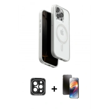 MARSİLYAN™- iPhone 15 Pro Max Kılıf Pusula Form Serisi - Siyah 3D Antistatik Mat Seramik Nano Ekran Koruyucu + PVD Metal Kamera Lens - SH