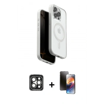 MARSİLYAN™- iPhone 15 Pro Max Kılıf Pusula Form Serisi - Siyah 3D Antistatik Mat Seramik Nano Ekran Koruyucu + PVD Metal Kamera Lens - GI