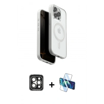 MARSİLYAN™- iPhone 15 Pro Max Kılıf Pusula Form Serisi - Siyah 3D Antistatik Seramik Nano Ekran Koruyucu + PVD Metal Kamera Lens - GI