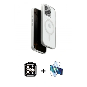 MARSİLYAN™- iPhone 15 Pro Max Kılıf Pusula Form Serisi - Siyah 3D Antistatik Seramik Nano Ekran Koruyucu + PVD Metal Kamera Lens - TU