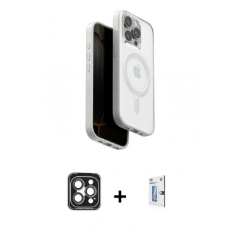 MARSİLYAN™- iPhone 15 Pro Max Kılıf Pusula Form Serisi - Siyah Bilvis 0.18mm Plus Cam Ekran Koruyucu + PVD Metal Kamera Lens - GI