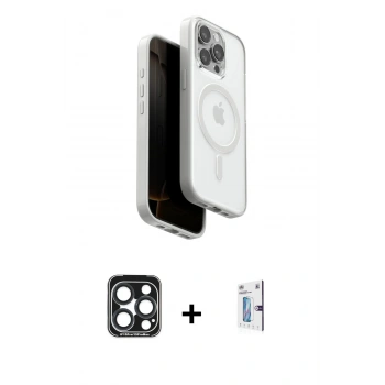 MARSİLYAN™- iPhone 15 Pro Max Kılıf Pusula Form Serisi - Siyah Bilvis 0.18mm Plus Cam Ekran Koruyucu + PVD Metal Kamera Lens - LT