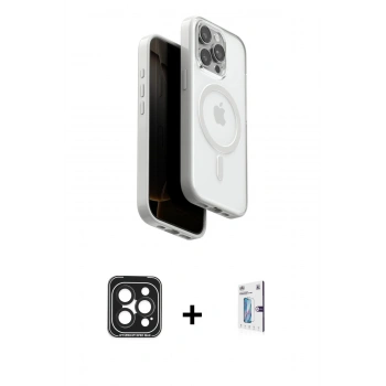 MARSİLYAN™- iPhone 15 Pro Max Kılıf Pusula Form Serisi - Siyah Bilvis 0.18mm Plus Cam Ekran Koruyucu + PVD Metal Kamera Lens - SH