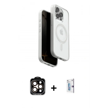 MARSİLYAN™- iPhone 15 Pro Max Kılıf Pusula Form Serisi - Siyah Bilvis 0.18mm Plus Cam Ekran Koruyucu + PVD Metal Kamera Lens - TU