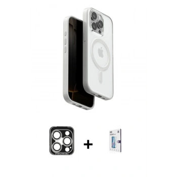 MARSİLYAN™- iPhone 15 Pro Max Kılıf Pusula Form Serisi - Siyah Bilvis 0.18mm Plus Cam Ekran Koruyucu + PVD Metal Kamera Lens - GS