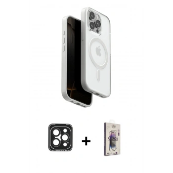 MARSİLYAN™- iPhone 15 Pro Max Kılıf Pusula Form Serisi - Siyah Bilvis 3D Cam Ekran Koruyucu + PVD Metal Kamera Lens - SH