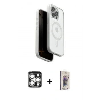 MARSİLYAN™- iPhone 15 Pro Max Kılıf Pusula Form Serisi - Siyah Bilvis 3D Cam Ekran Koruyucu + PVD Metal Kamera Lens - GS