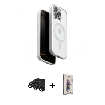 MARSİLYAN™- iPhone 15 Pro Max Kılıf Pusula Form Serisi - Siyah Bilvis 3D Cam Ekran Koruyucu + Raze Metal Kamera Lens - TMGI