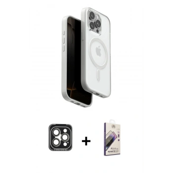 MARSİLYAN™- iPhone 15 Pro Max Kılıf Pusula Form Serisi - Siyah Bilvis 3D Mat Cam Ekran Koruyucu + PVD Metal Kamera Lens - GI
