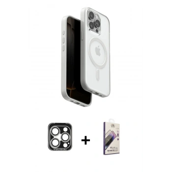 MARSİLYAN™- iPhone 15 Pro Max Kılıf Pusula Form Serisi - Siyah Bilvis 3D Mat Cam Ekran Koruyucu + PVD Metal Kamera Lens - GS