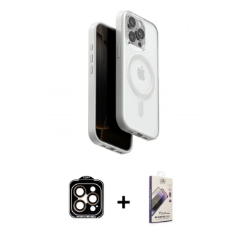 MARSİLYAN™- iPhone 15 Pro Max Kılıf Pusula Form Serisi - Siyah Bilvis 3D Mat Cam Ekran Koruyucu + PVD Metal Kamera Lens - TU