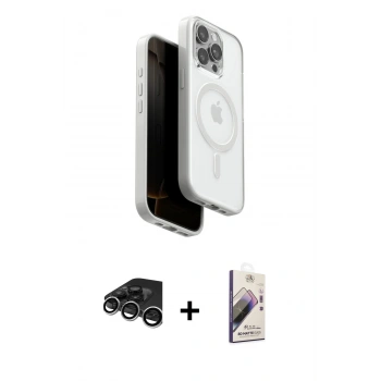 MARSİLYAN™- iPhone 15 Pro Max Kılıf Pusula Form Serisi - Siyah Bilvis 3D Mat Cam Ekran Koruyucu + Raze Metal Kamera Lens - GS