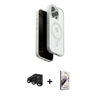 MARSİLYAN™- iPhone 15 Pro Max Kılıf Pusula Form Serisi - Siyah Bilvis 3D Mat Cam Ekran Koruyucu + Raze Metal Kamera Lens - SH